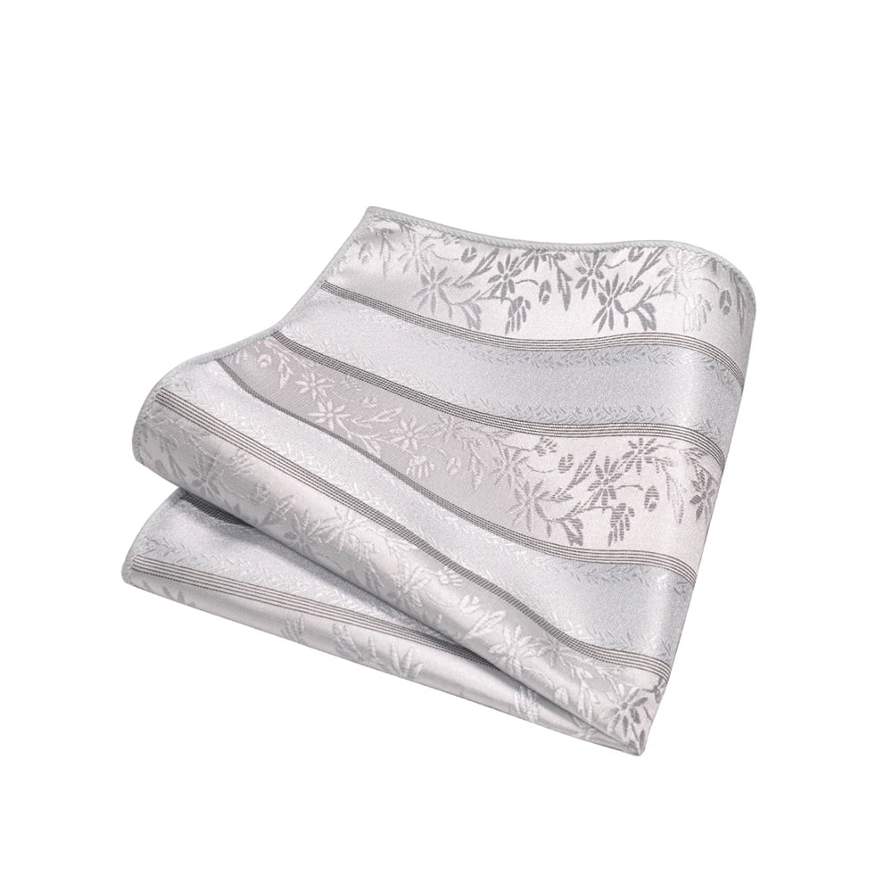 Sliver White Gray Hanky Cufflinks Tie clip Set 8cm Silk Neckties