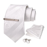 Sliver White Gray Hanky Cufflinks Tie clip Set 8cm Silk Neckties