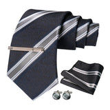 Sliver White Gray Hanky Cufflinks Tie clip Set 8cm Silk Neckties