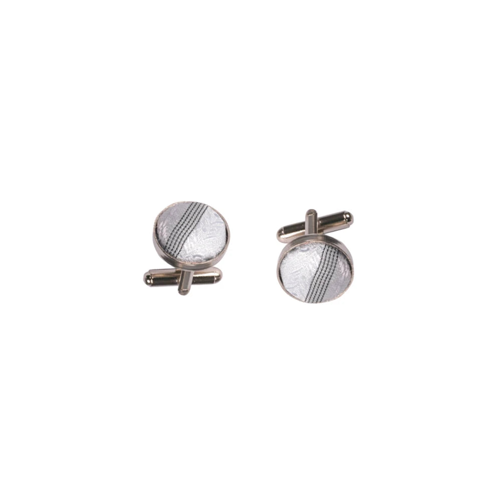 Sliver White Gray Hanky Cufflinks Tie clip Set 8cm Silk Neckties