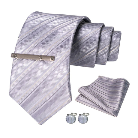Sliver White Gray Hanky Cufflinks Tie clip Set 8cm Silk Neckties