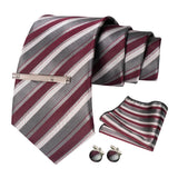 Sliver White Gray Hanky Cufflinks Tie clip Set 8cm Silk Neckties