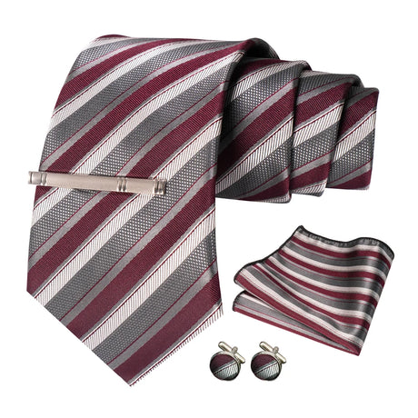 Sliver White Gray Hanky Cufflinks Tie clip Set 8cm Silk Neckties