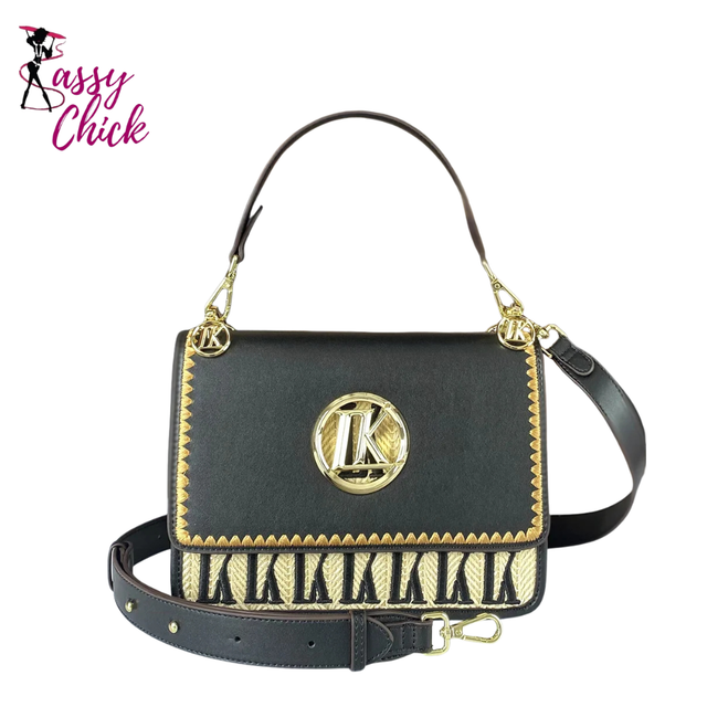 Small Black Square Underarm Crossbody Bag Sassy Chick Logo