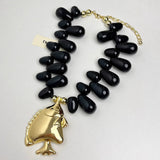 Black Small Fish Pendant Beaded Necklace