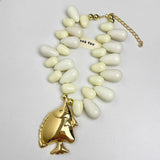 White Small Fish Pendant Beaded Necklace