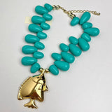 Blue Small Fish Pendant Beaded Necklace
