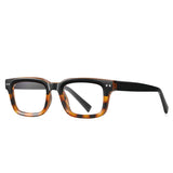 Black Leopard Small Square Frame Anti Blue Light Rivet Glasses