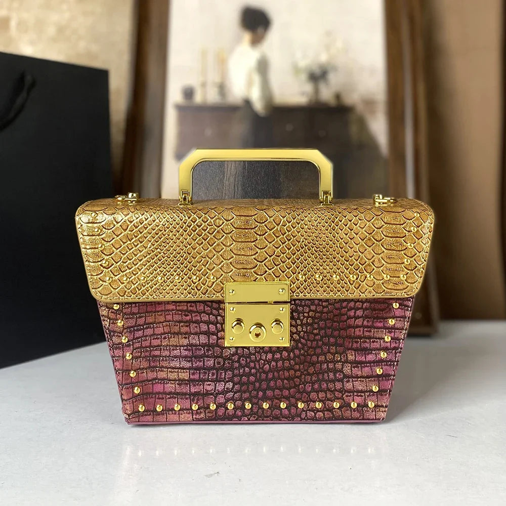 Gold Purple Small Trendy Rivet Cross Shoulder Bag