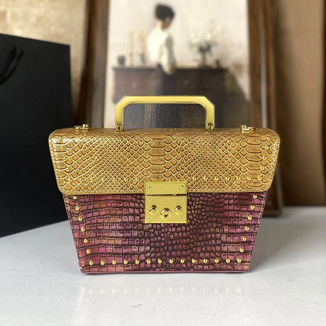 Gold Purple Small Trendy Rivet Cross Shoulder Bag