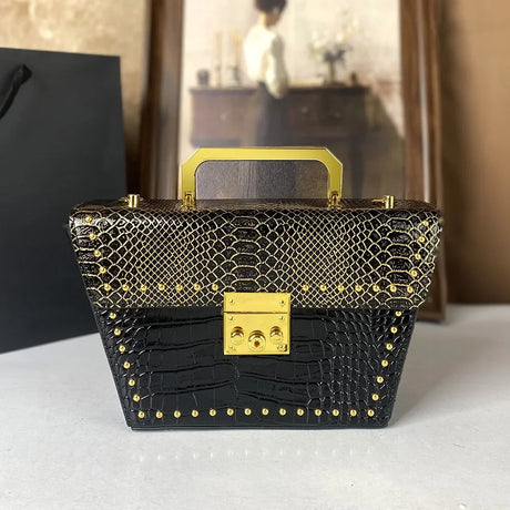 Black Small Trendy Rivet Cross Shoulder Bag