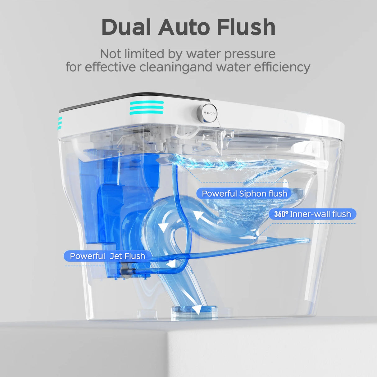 Smart toilet with built-in bidet, automatic lid, and heated seat in modern bathroom