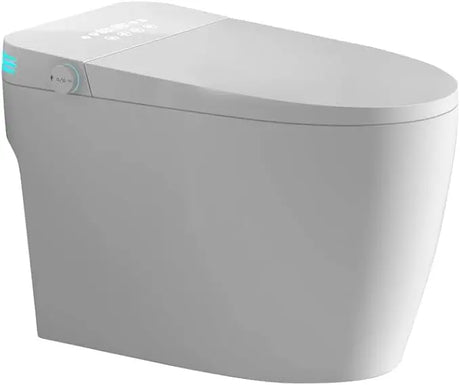 Smart toilet with built-in bidet, automatic lid, and heated seat in modern bathroom
