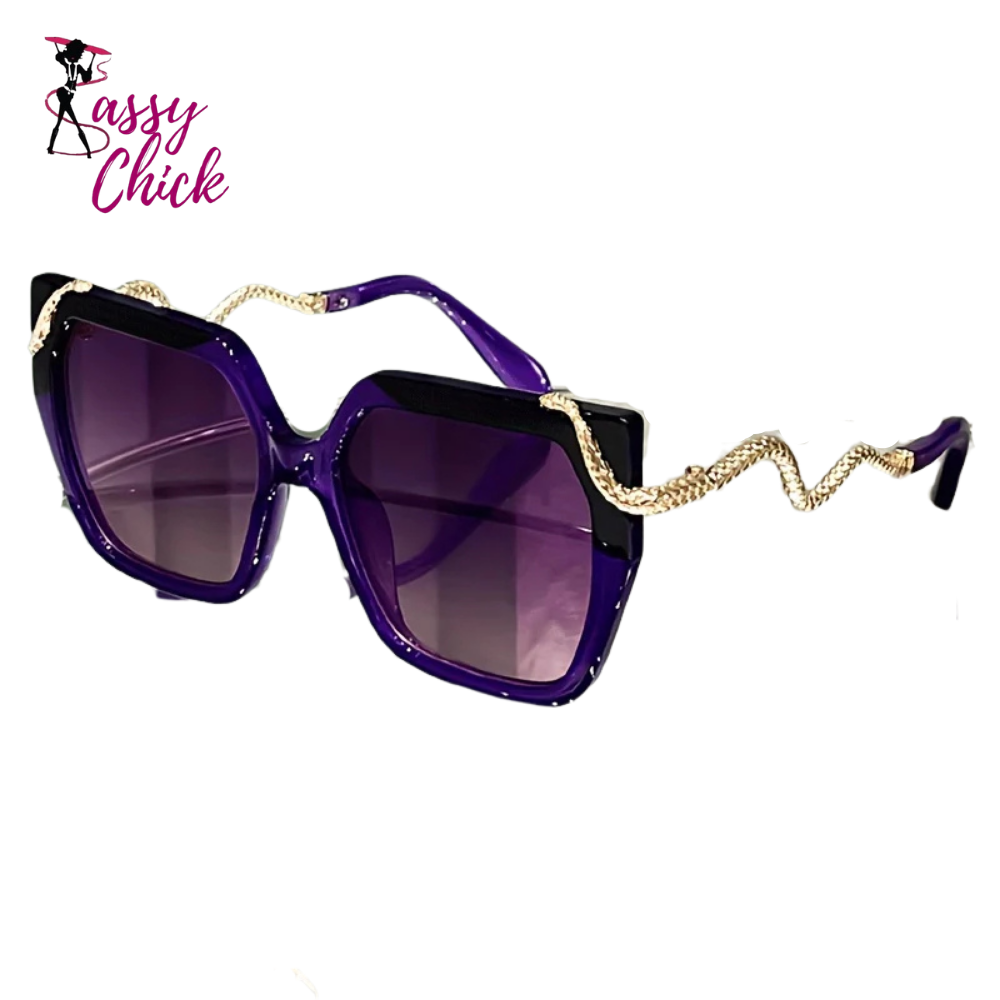 Snake-Shaped Metal Arms Oversized Round Fashion Glasses Sassy Chick Logo