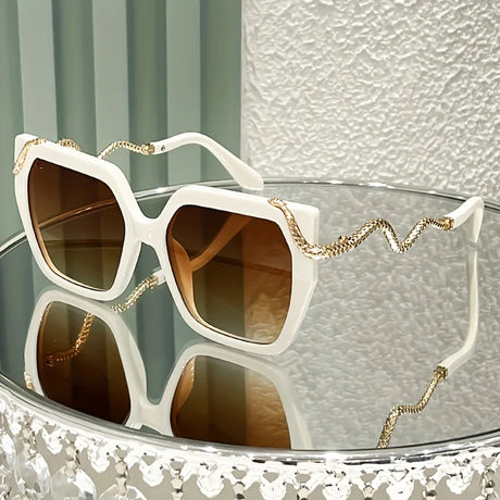 White Snake-Shaped Metal Arms Oversized Round Fashion Glasses