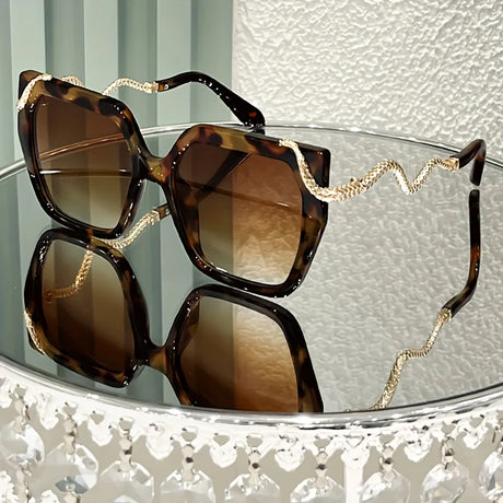 Brown Snake-Shaped Metal Arms Oversized Round Fashion Glasses