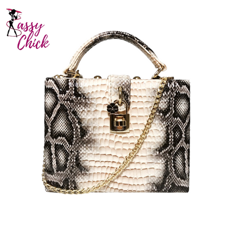 Snake Print PU Evening Clutch Bag Sassy Chick Logo 