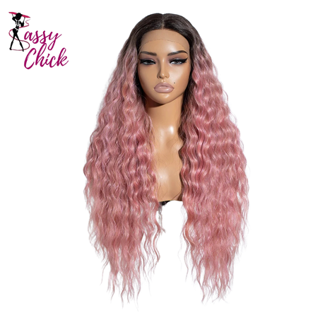 Soft Long Curly Wavy Heat Resistant Synthetic Lace Front Wigs Sassy Chick Logo
