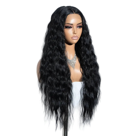 Black Soft Long Curly Wavy Heat Resistant Synthetic Lace Front Wigs