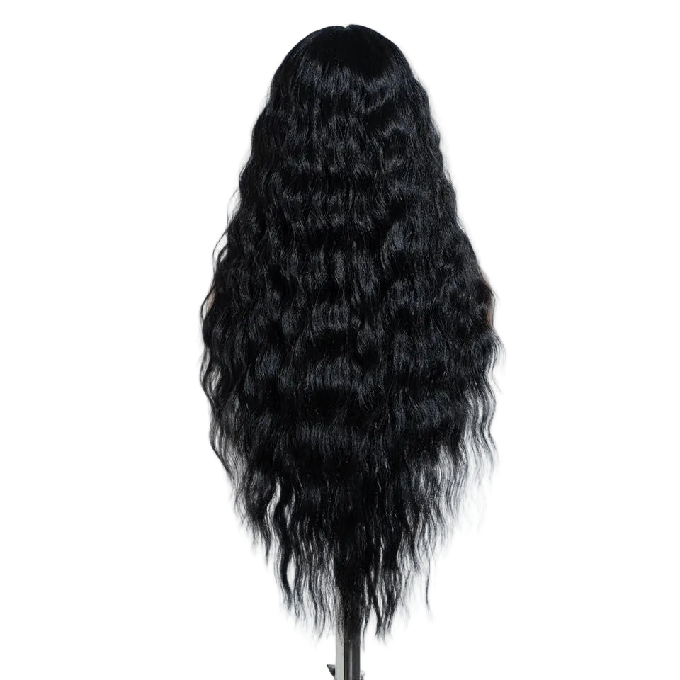Back of Soft Long Curly Wavy Heat Resistant Synthetic Lace Front Wigs