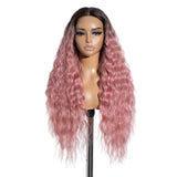 Pink Soft Long Curly Wavy Heat Resistant Synthetic Lace Front Wigs