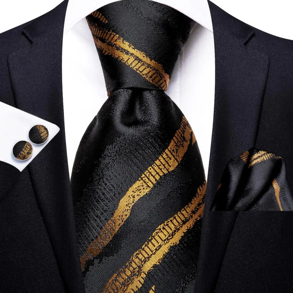 black gold silk men tie
