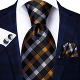 tripes black gold white silk men tie