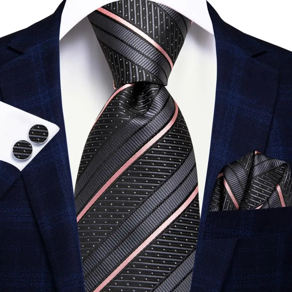 black pink grey silk men tie