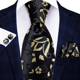 floral gold black silk men tie
