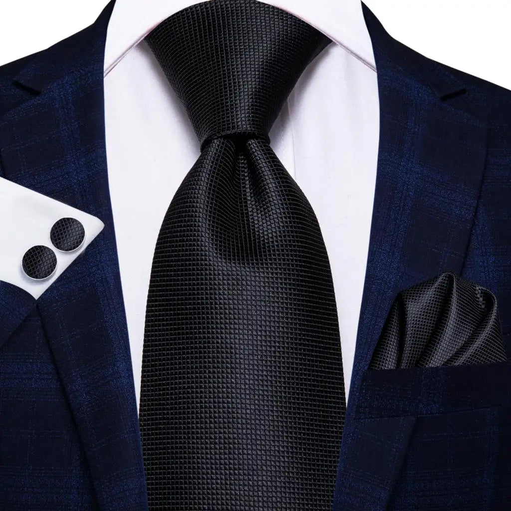 geometric black silk men tie