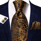 floral gold black silk men tie