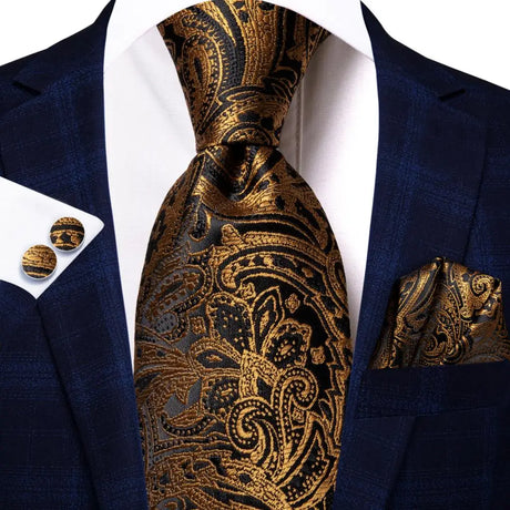 floral gold black silk men tie