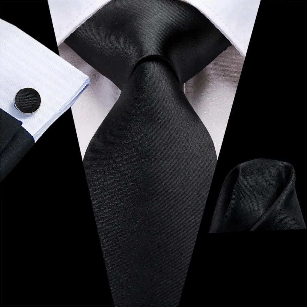 solid black silk men tie