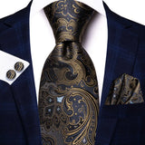 floral gold black silk men tie