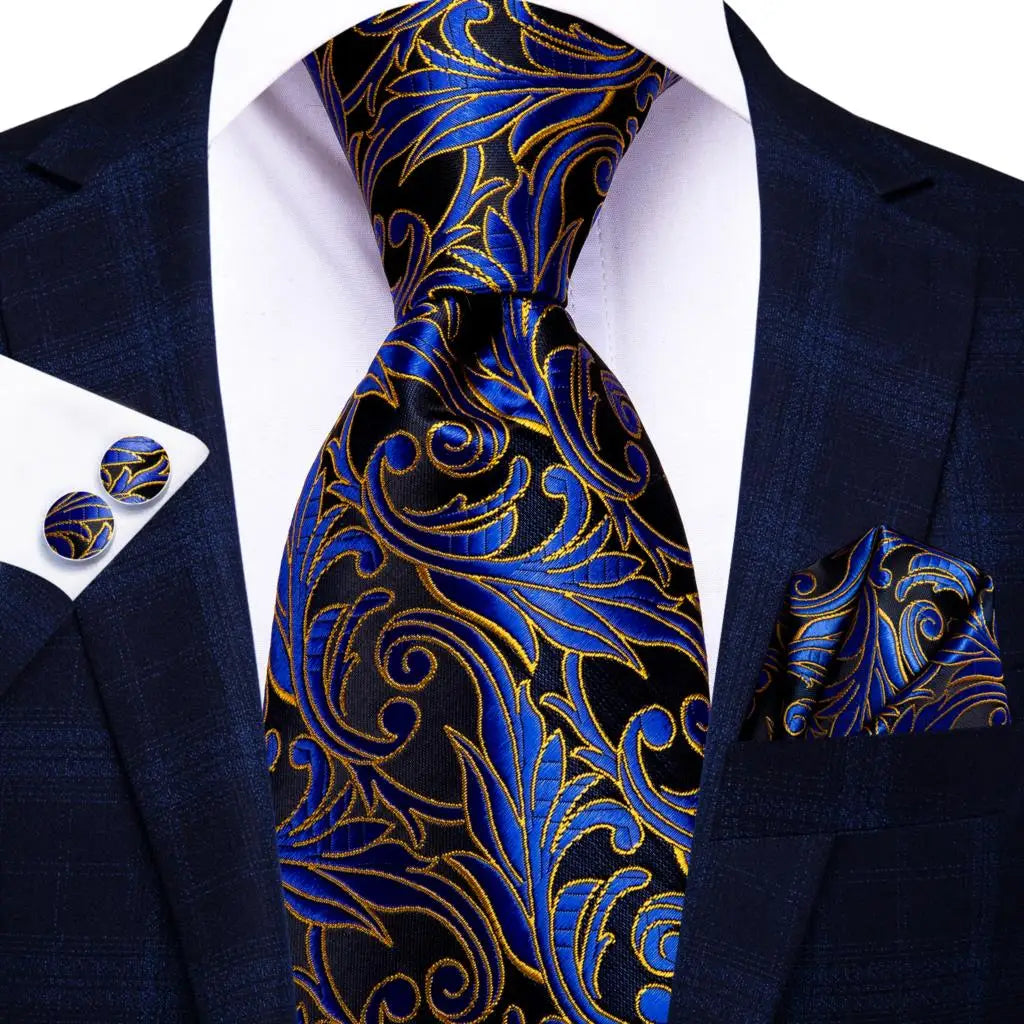 floral blue black silk men tie