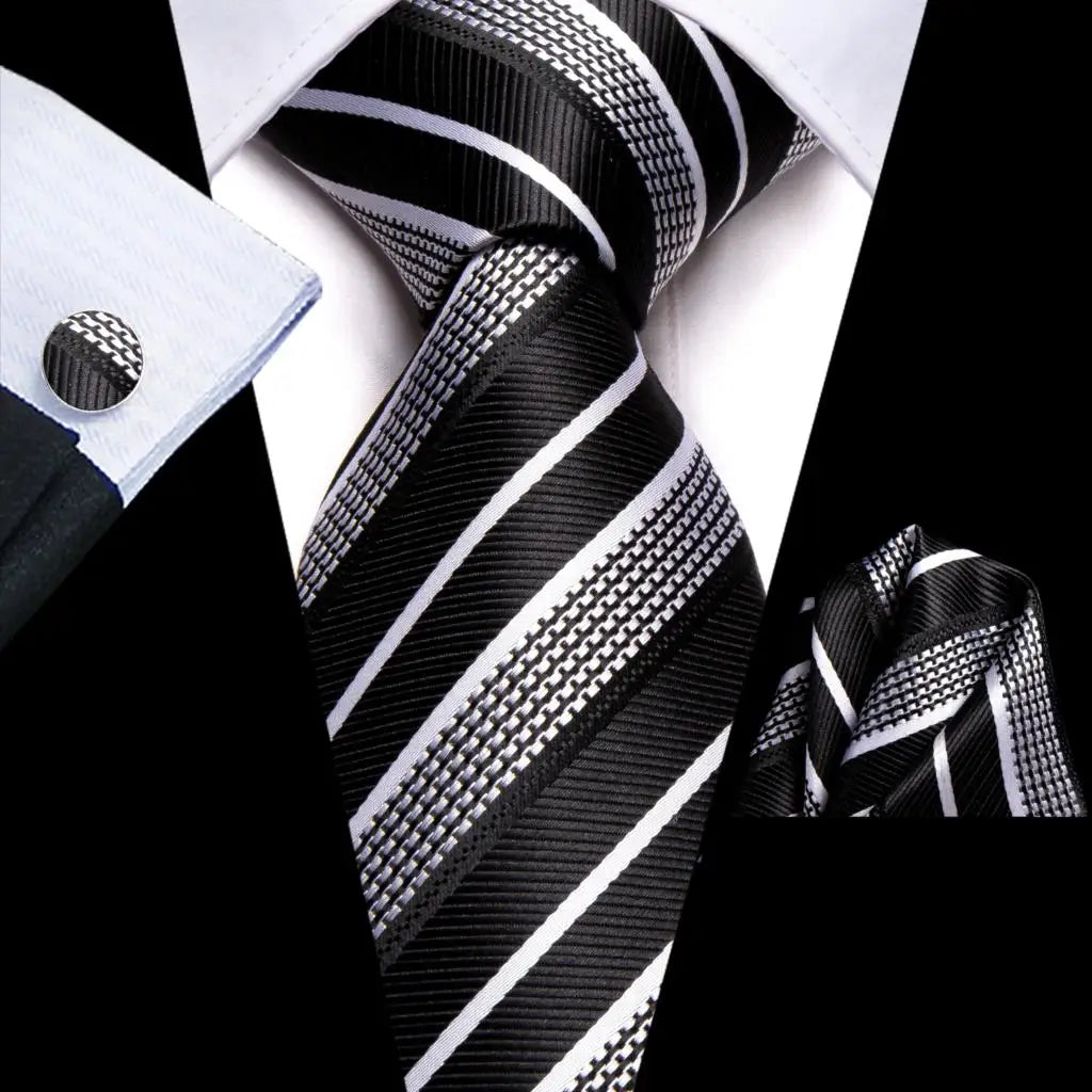 black white silk men tie