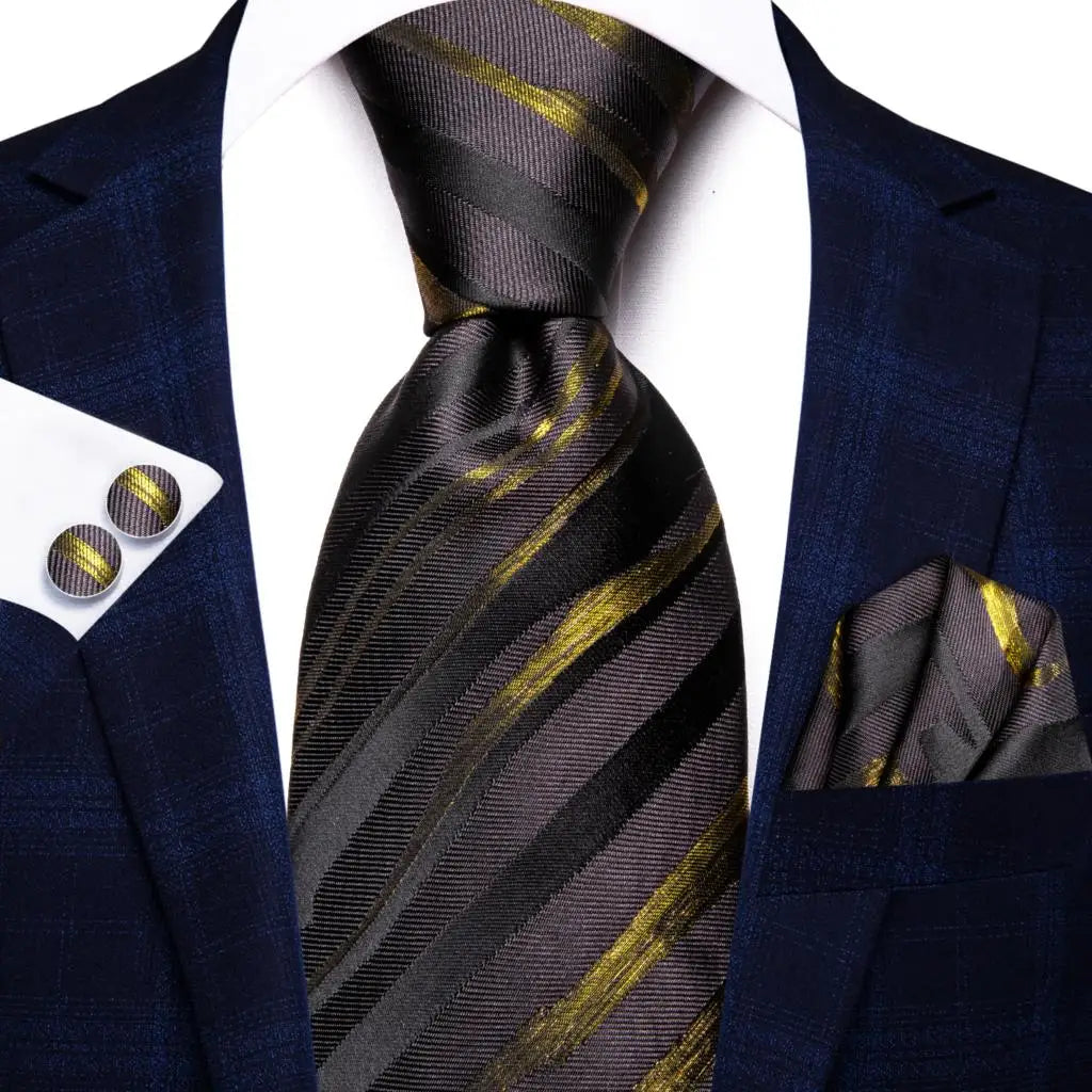 grey black gold silk men tie