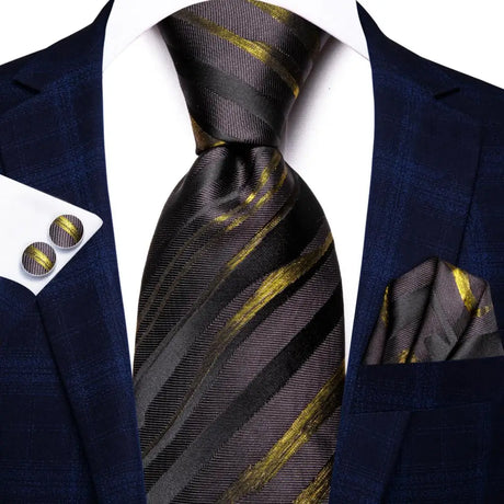grey black gold silk men tie