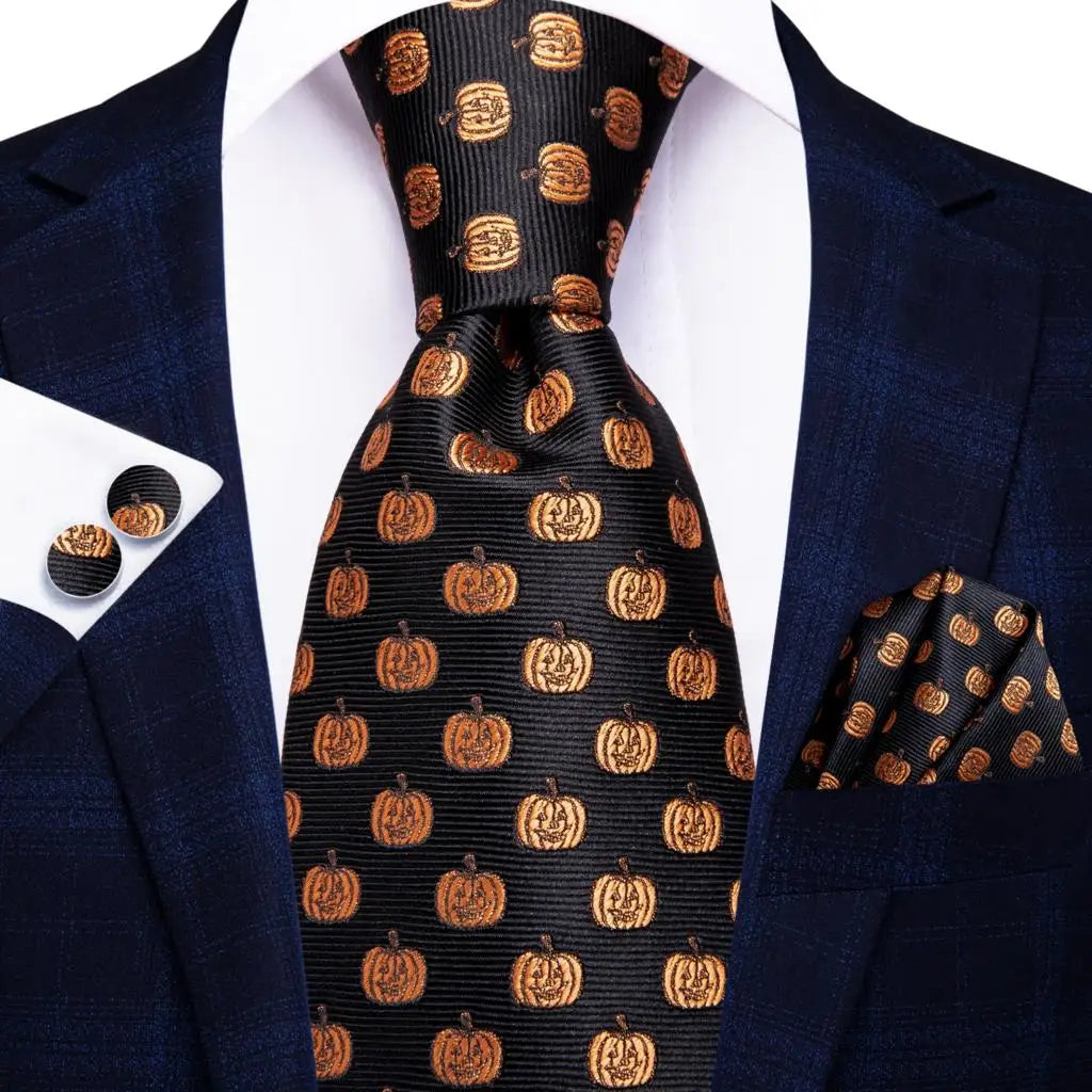 black gold Halloween design silk men tie