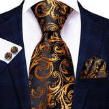 floral gold black silk men tie