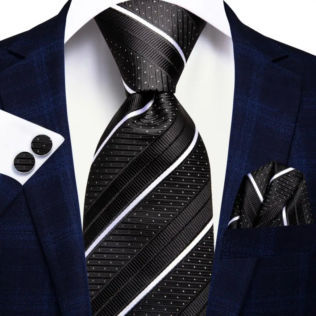 black white dot design silk men tie