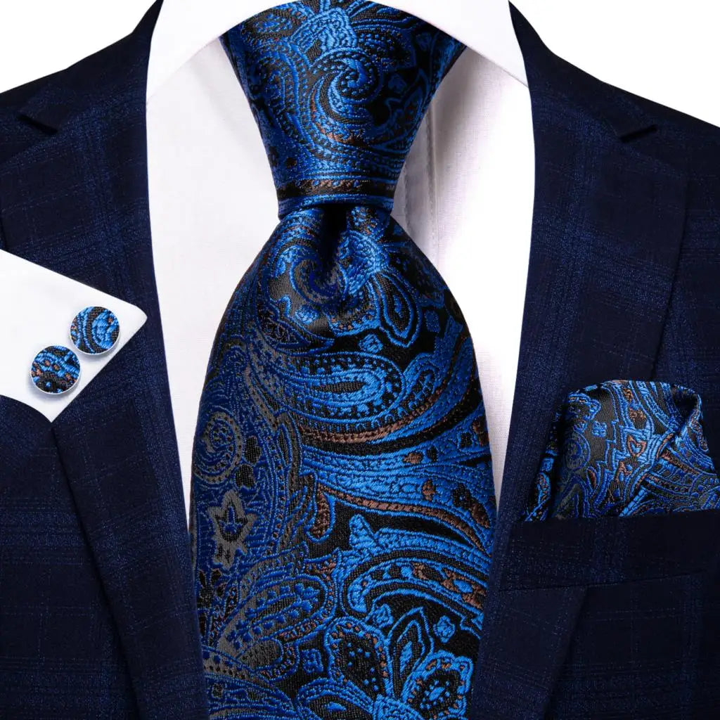 black blue floral silk men tie