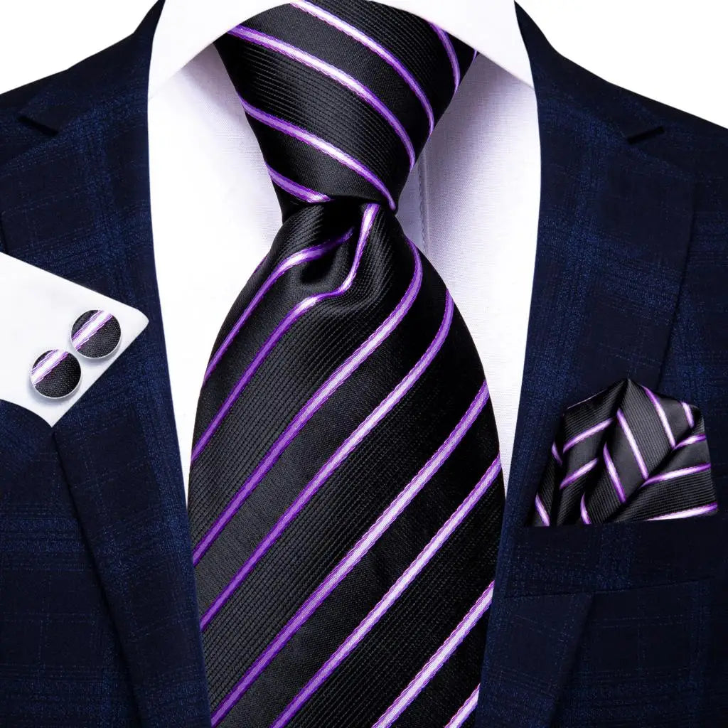 black purple line design silk men tie