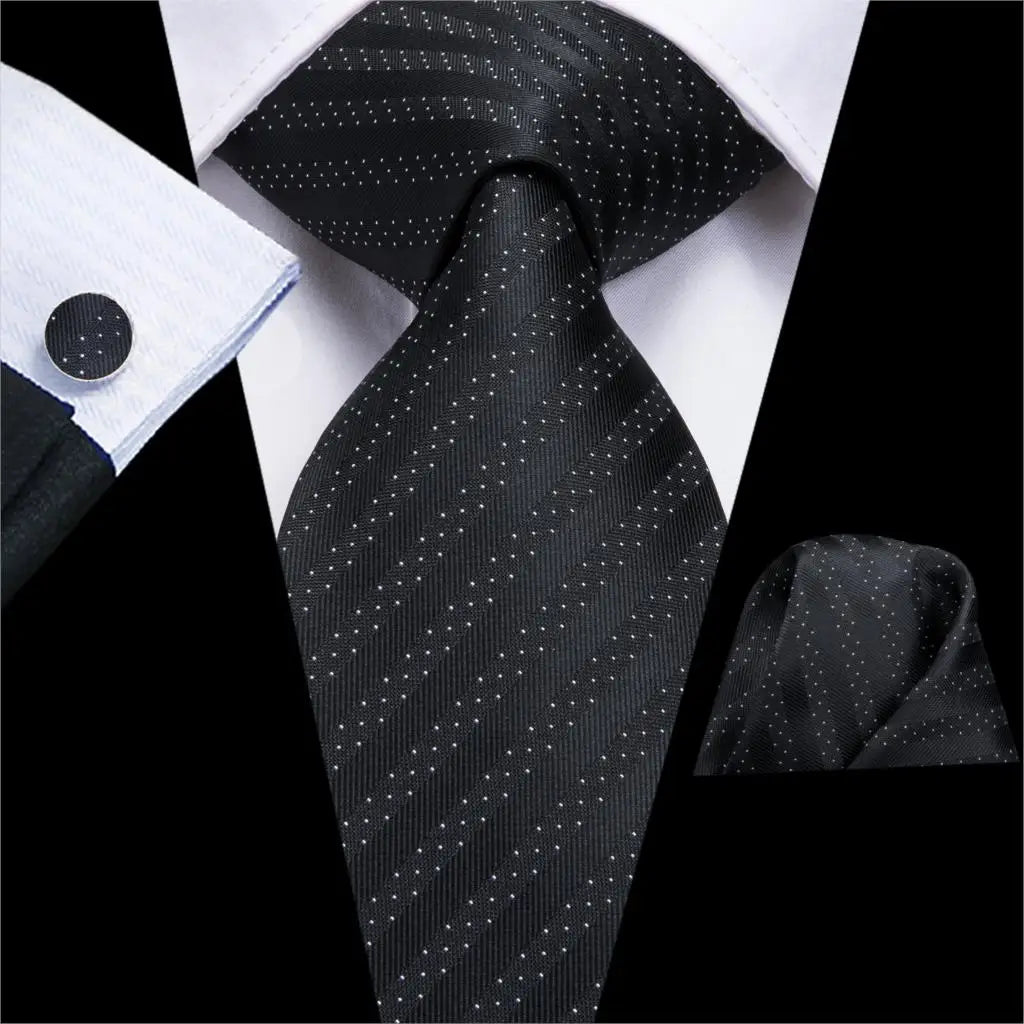 black white dots design silk men tie