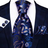 floral blue black silk men tie