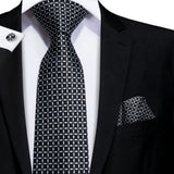 geometric black white silk men tie