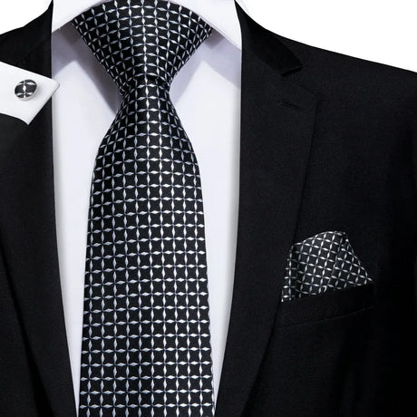 geometric black white silk men tie