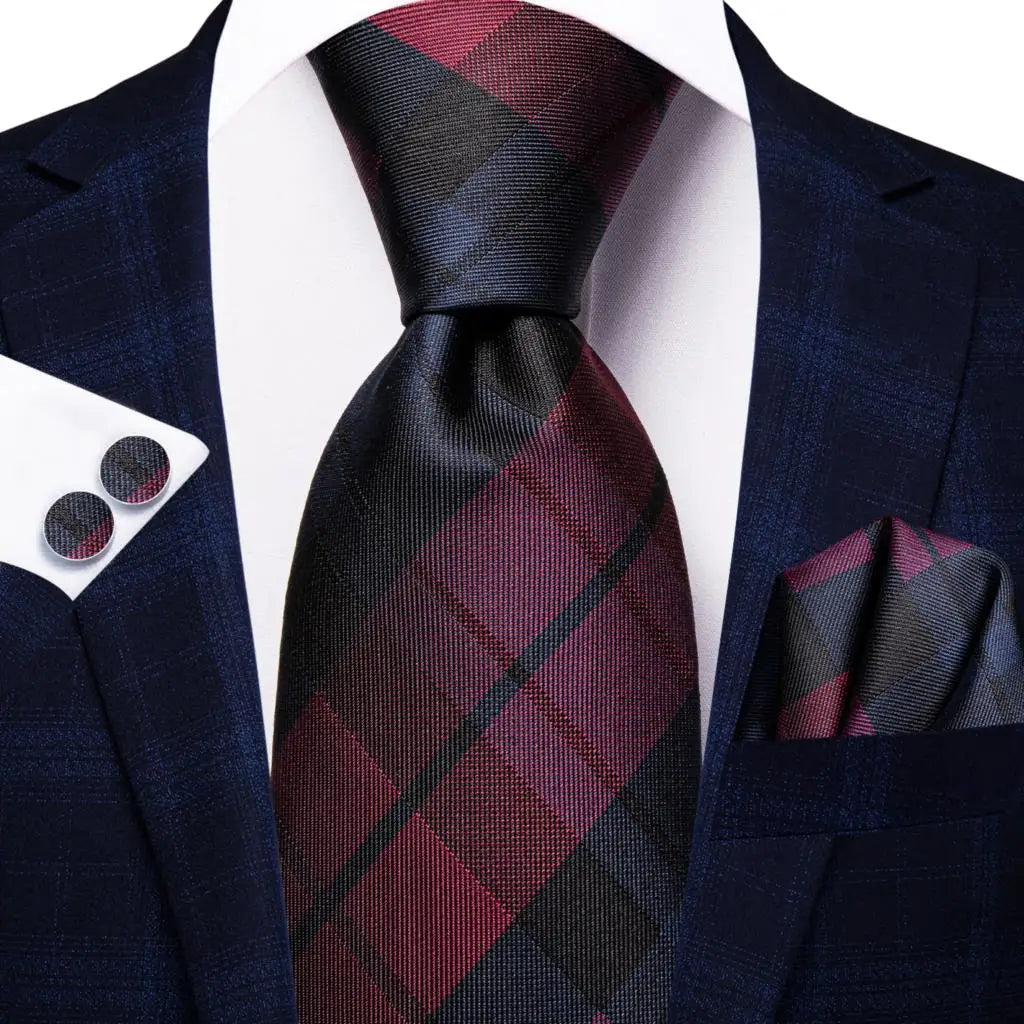 black red striped silk men tie