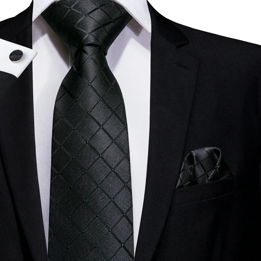 geometric black silk men tie