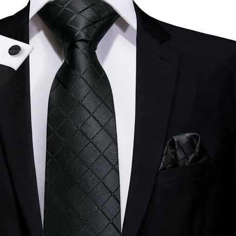 geometric black silk men tie